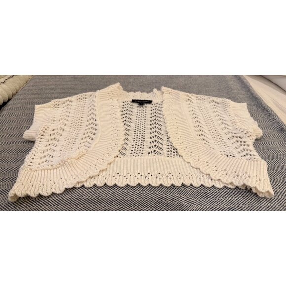 Perceptions New York Womens Small White Open-Knit Short Sleeve Cropped Cardigan - Picture 6 of 6